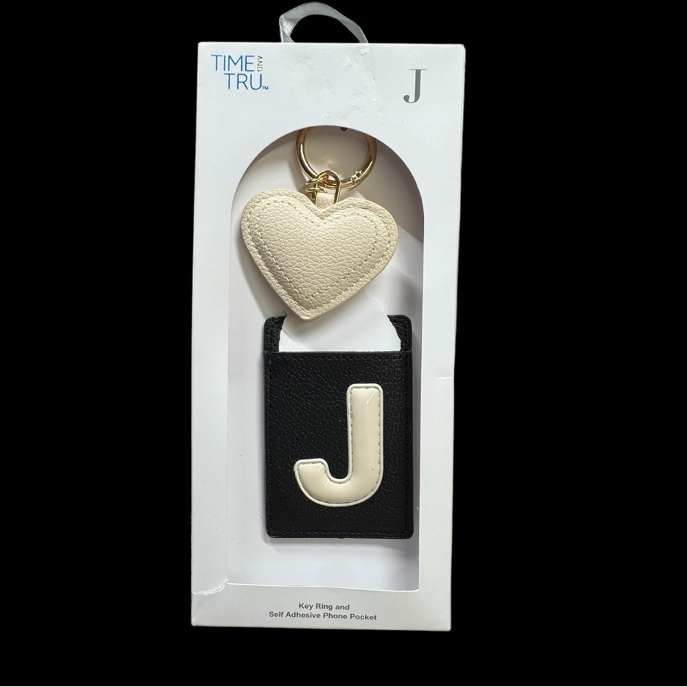Time and Tru Goldtone Faux Leather HeartShaped Keyring/Adhesive Phone Wallet NWT